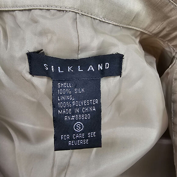 Silkland Woman size S 100% Textured Silk Tan Midi Shirt Dress Shell Buttons FLAW - Picture 7 of 9